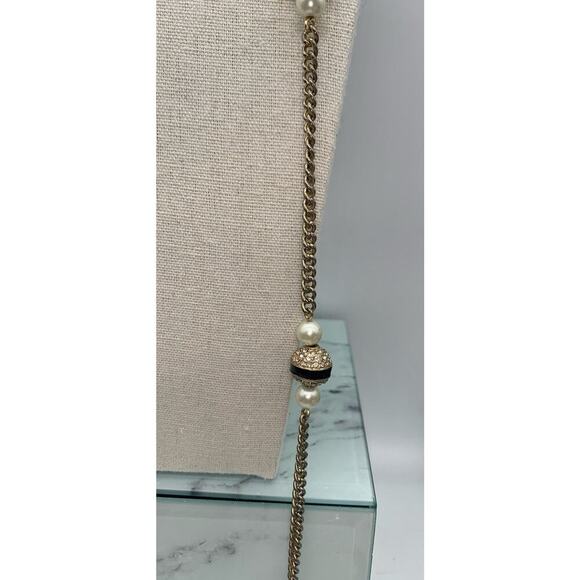 J Crew Gold Tone Pave Rhinestone Stations With Faux Pearls Necklace - Picture 4 of 6